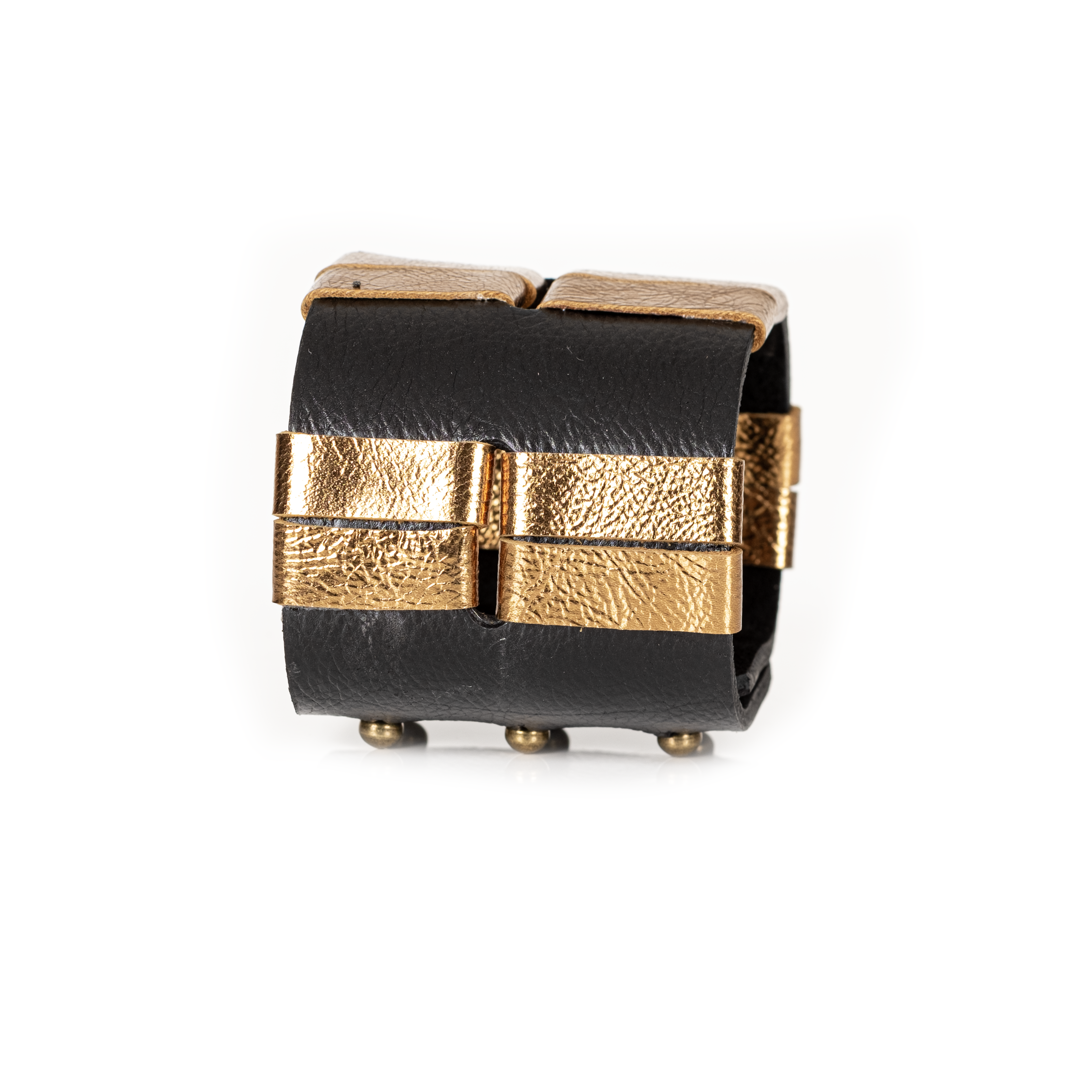 Black & Gold Layered Leather Cuff Bracelet Handmade