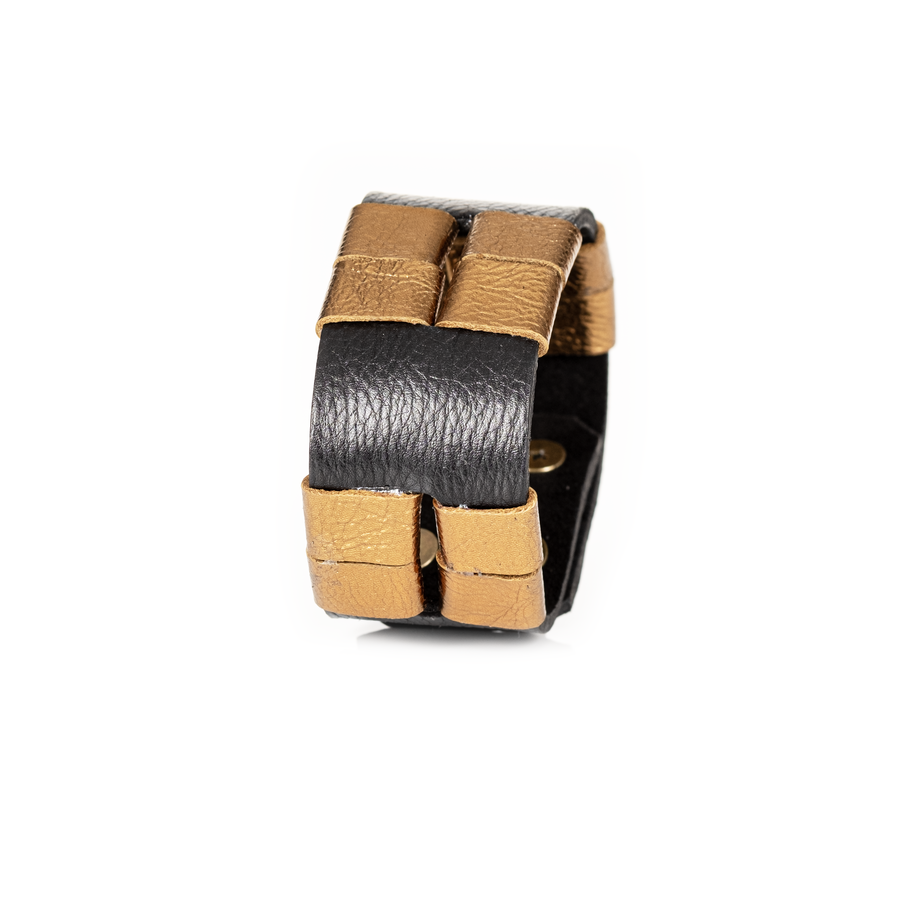 Woven Leather Cuff Bracelet Black & Bronze Handmade