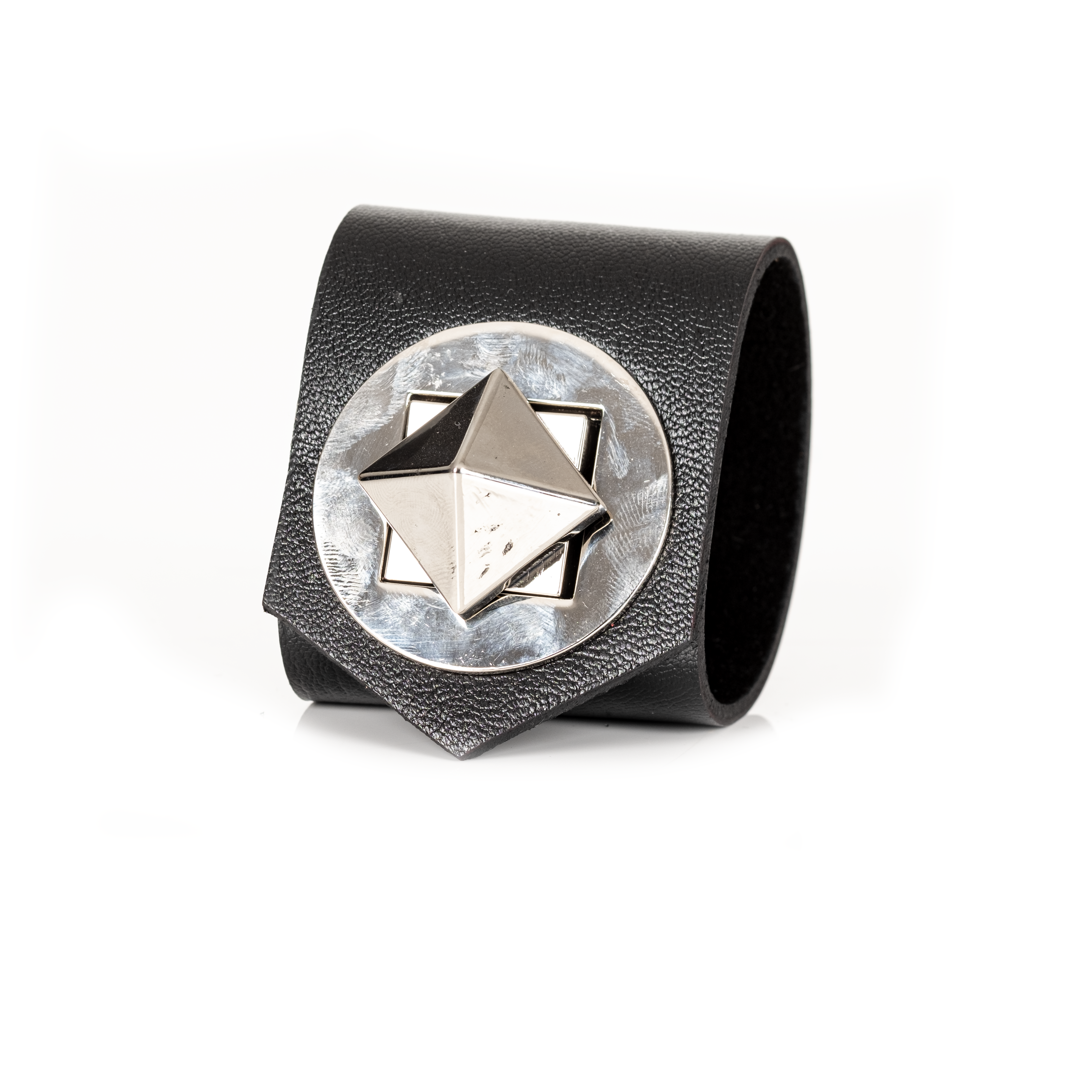 Obsidian Spire Pyramid Stud Leather Cuff