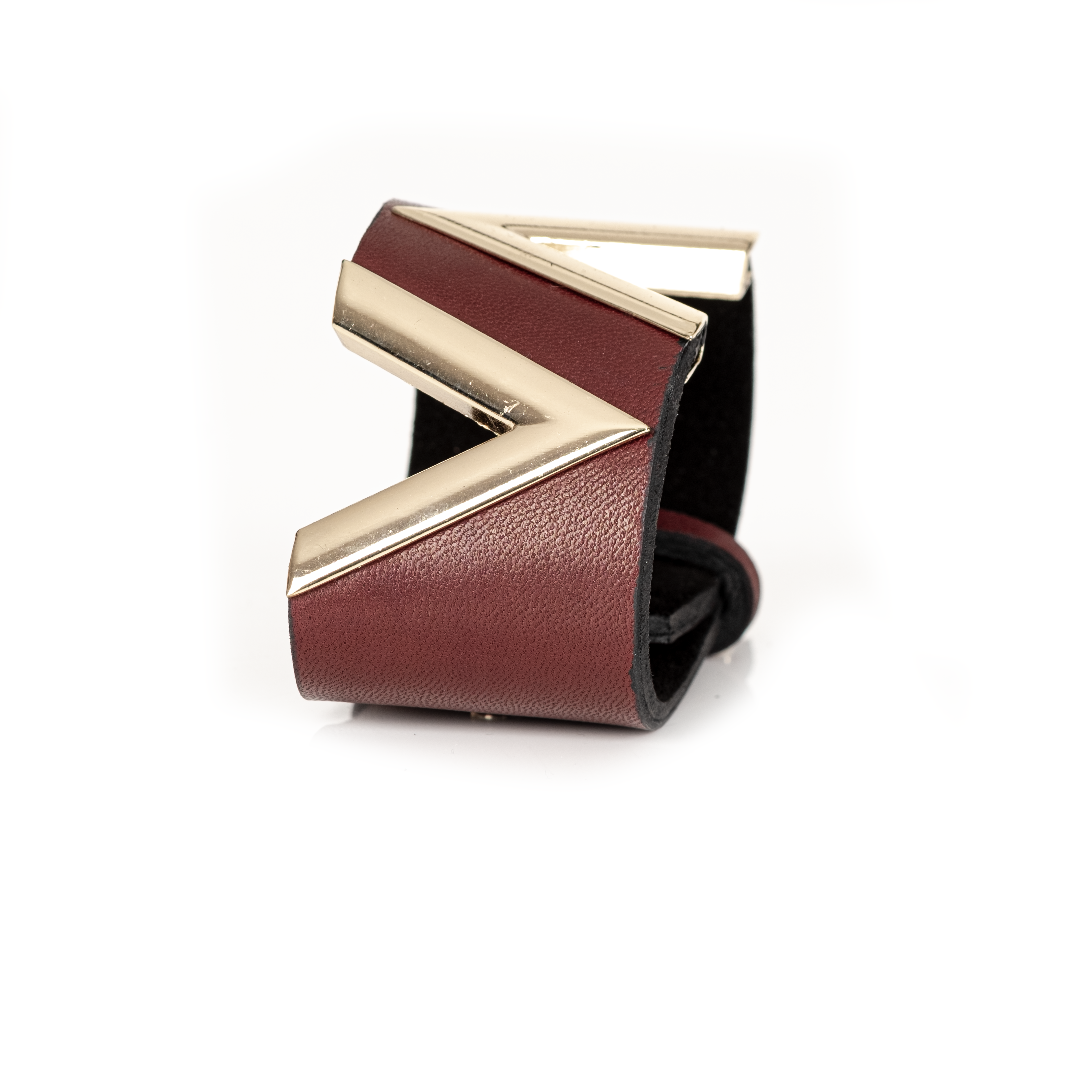 The Vector Brown Leather Cuff with Gold Chevron Detail