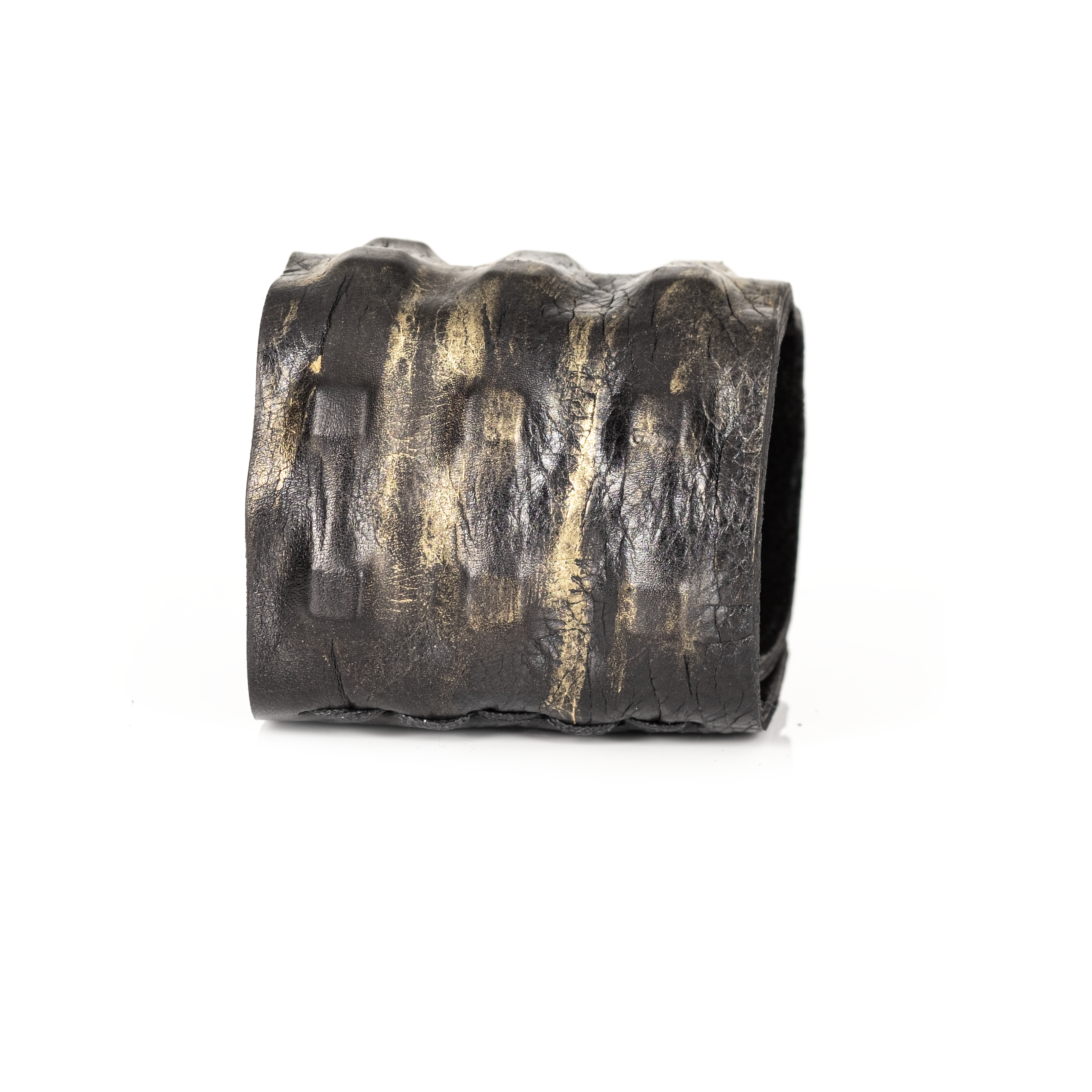 Distressed Black & Gold Wide Leather Cuff Artisan