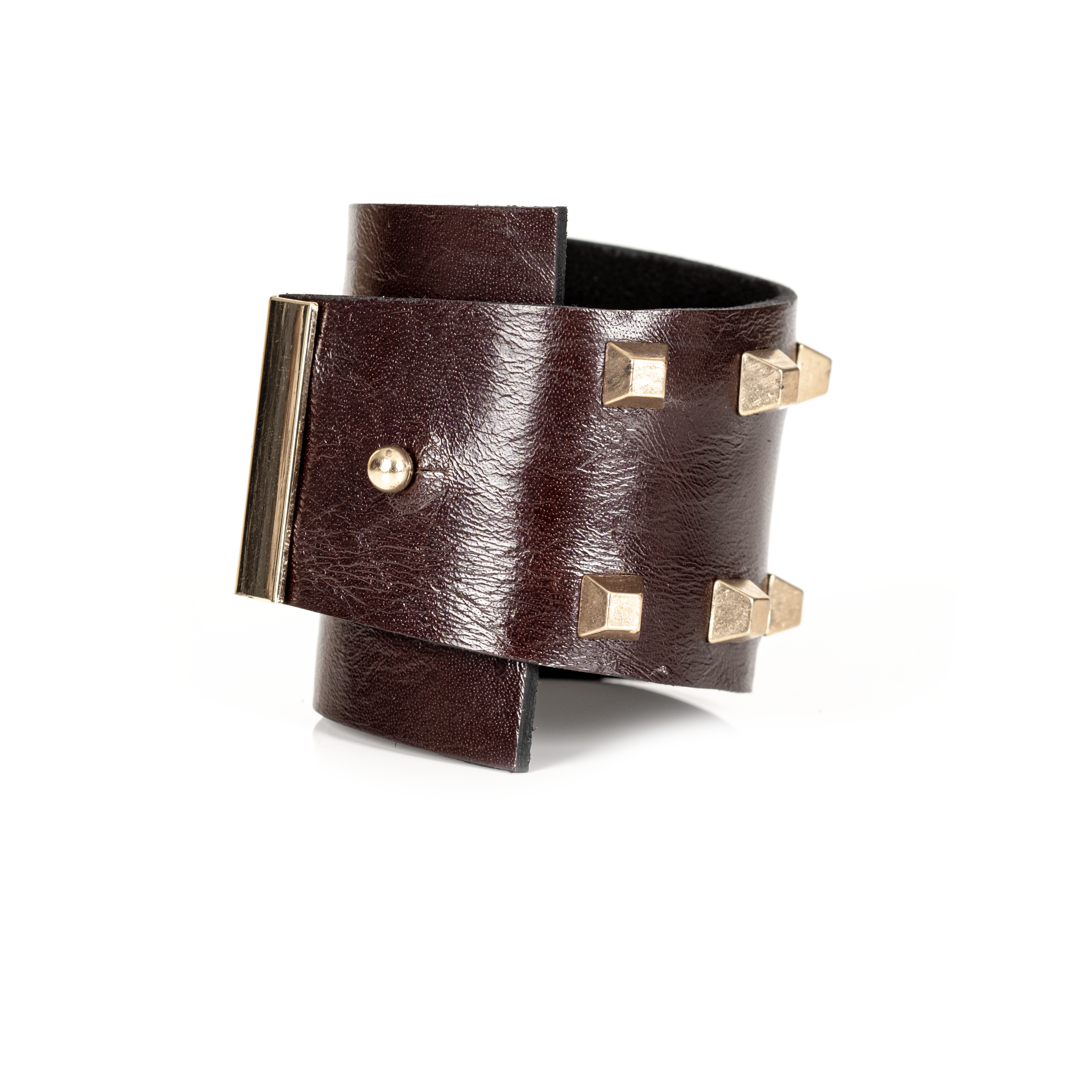 Imperium Cuff Brown Leather Bracelet with Gold Studs