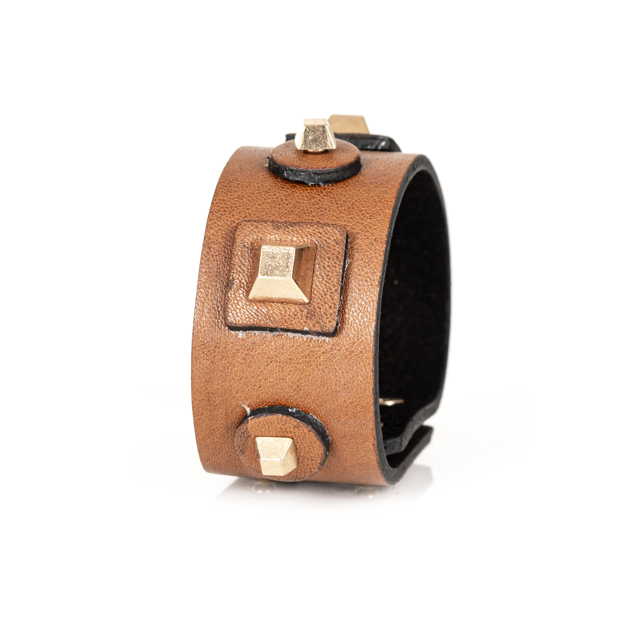 The Titan Cuff Camel Leather with Gold Geometric Studs