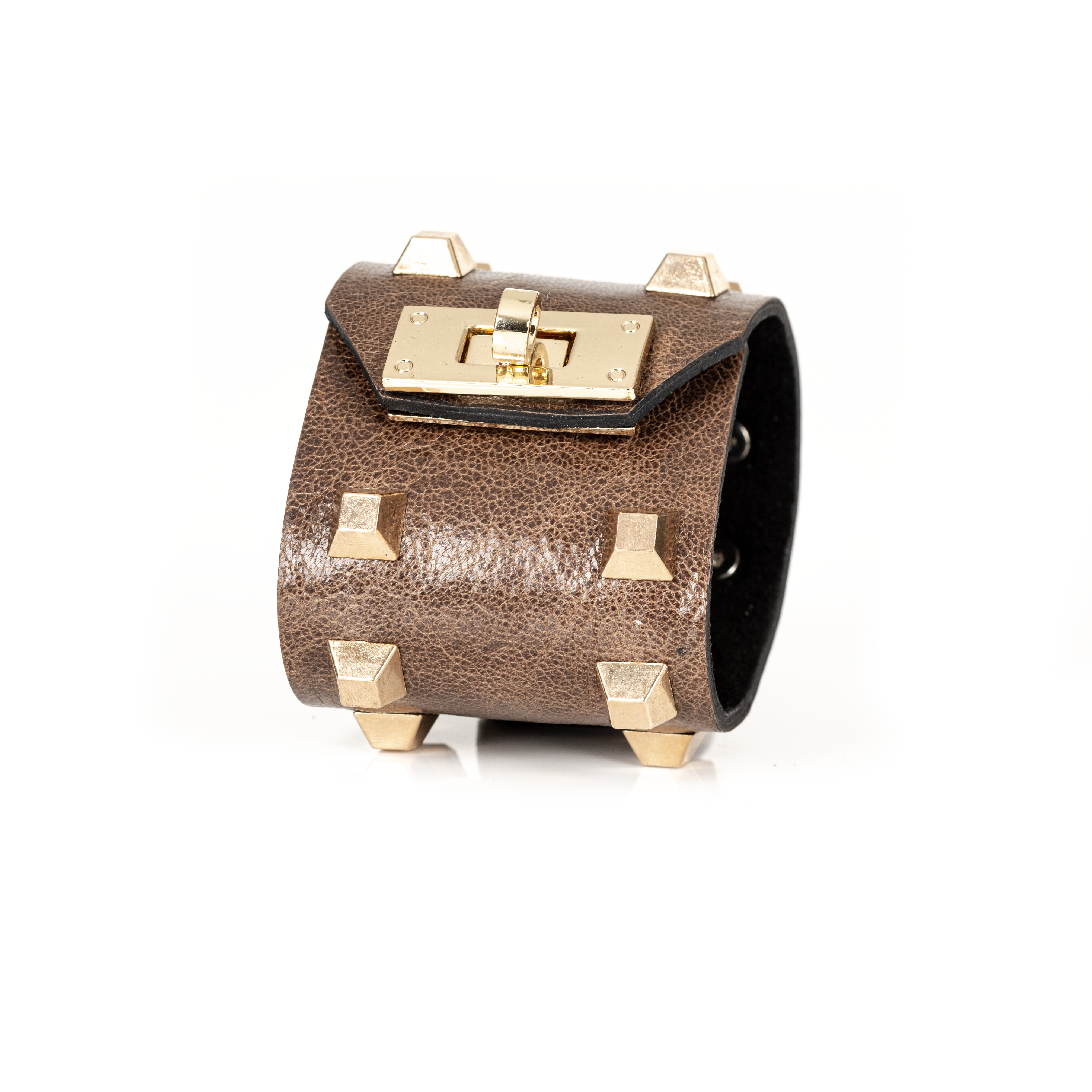 The Monarch Brown Leather & Gold Pyramid Stud Bracelet
