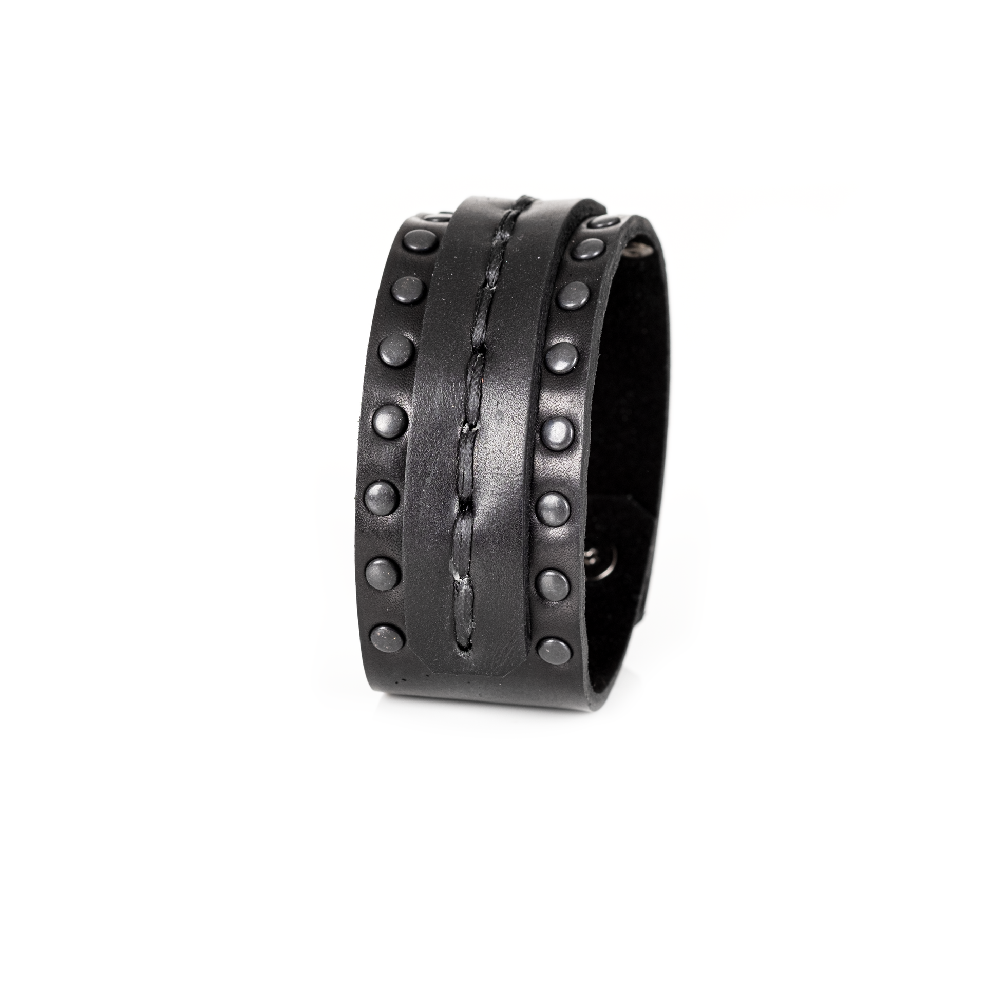 Men's Black Studded Leather Cuff Bracelet