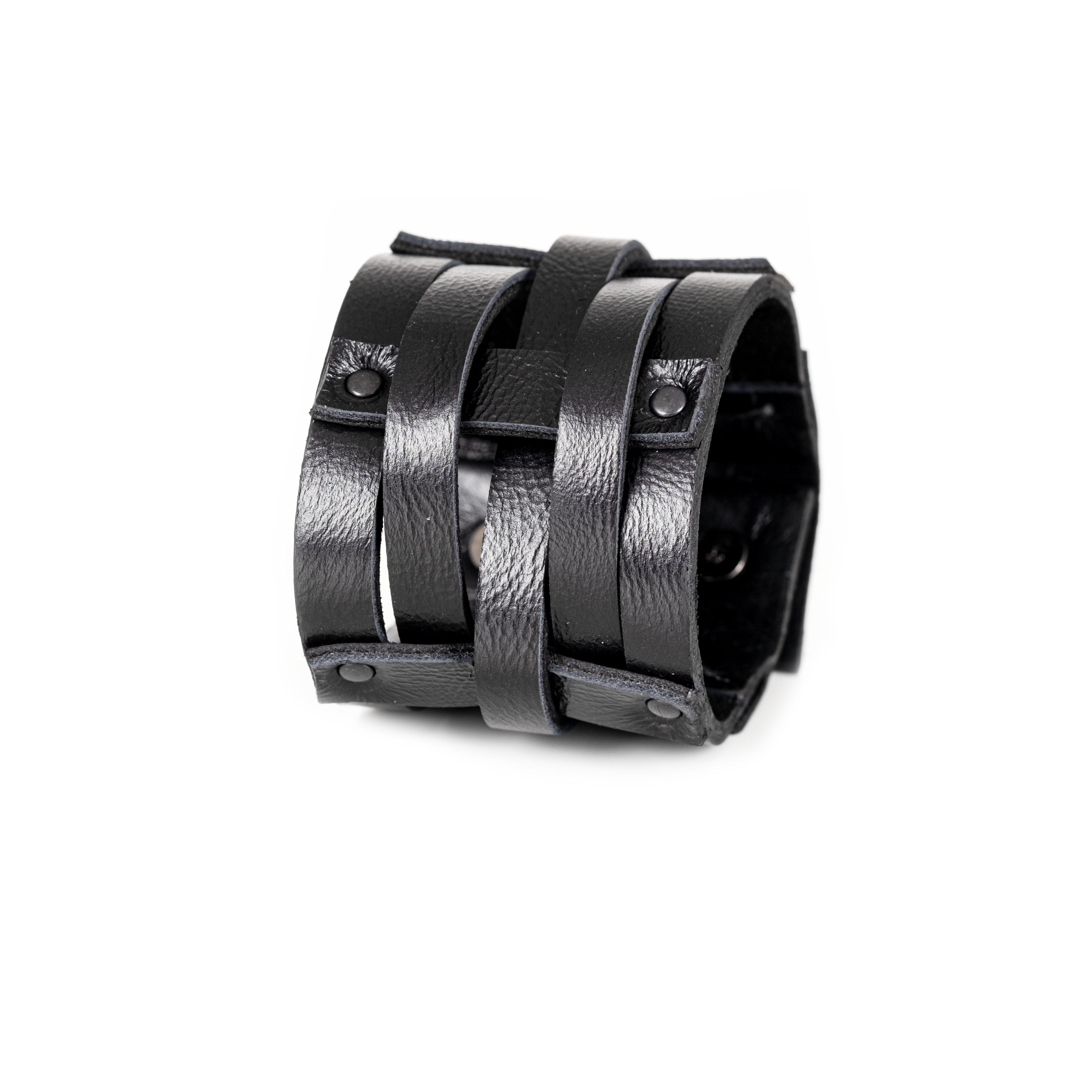 Men’s Black Woven Leather Cuff Bracelet