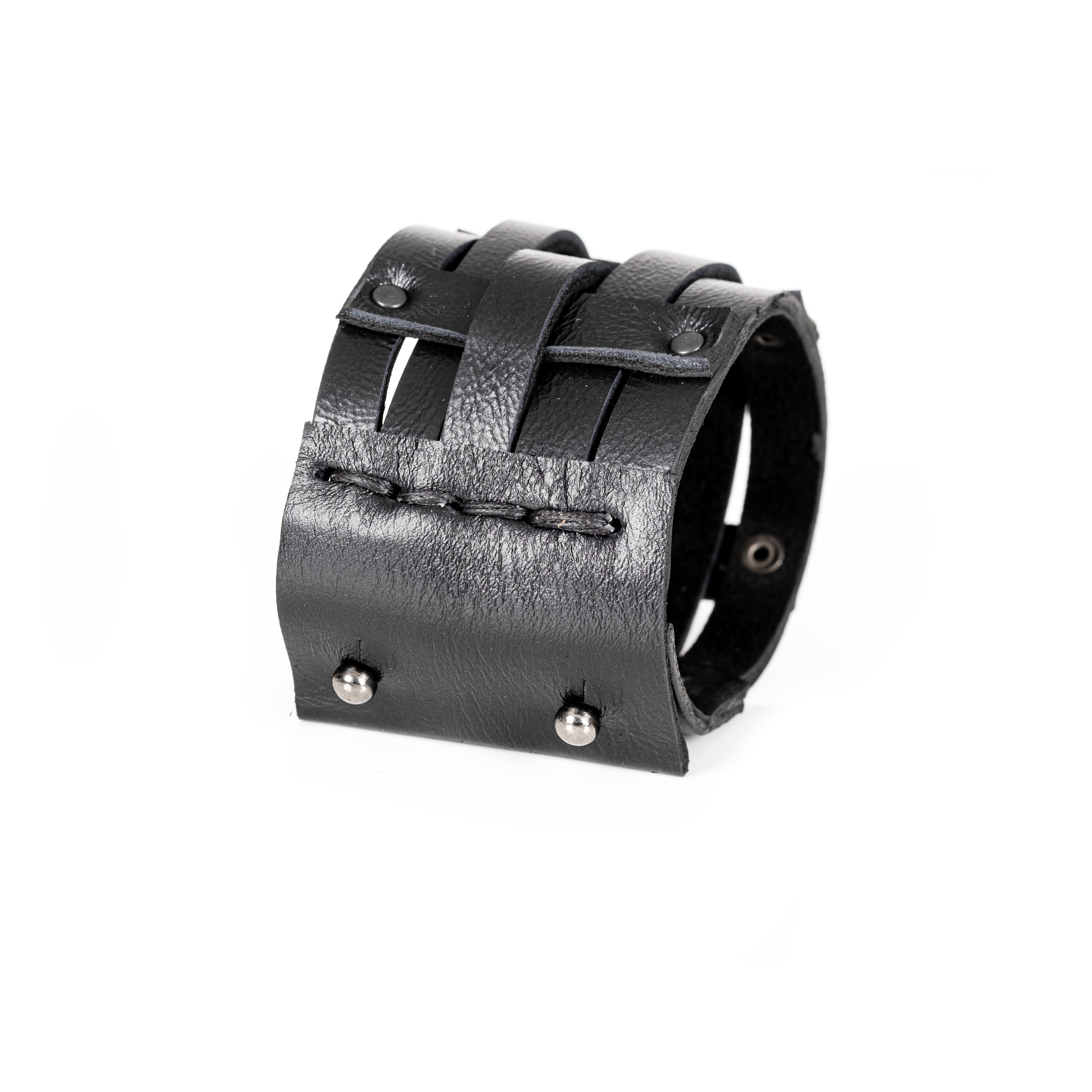 Men’s Black Woven Leather Cuff Bracelet