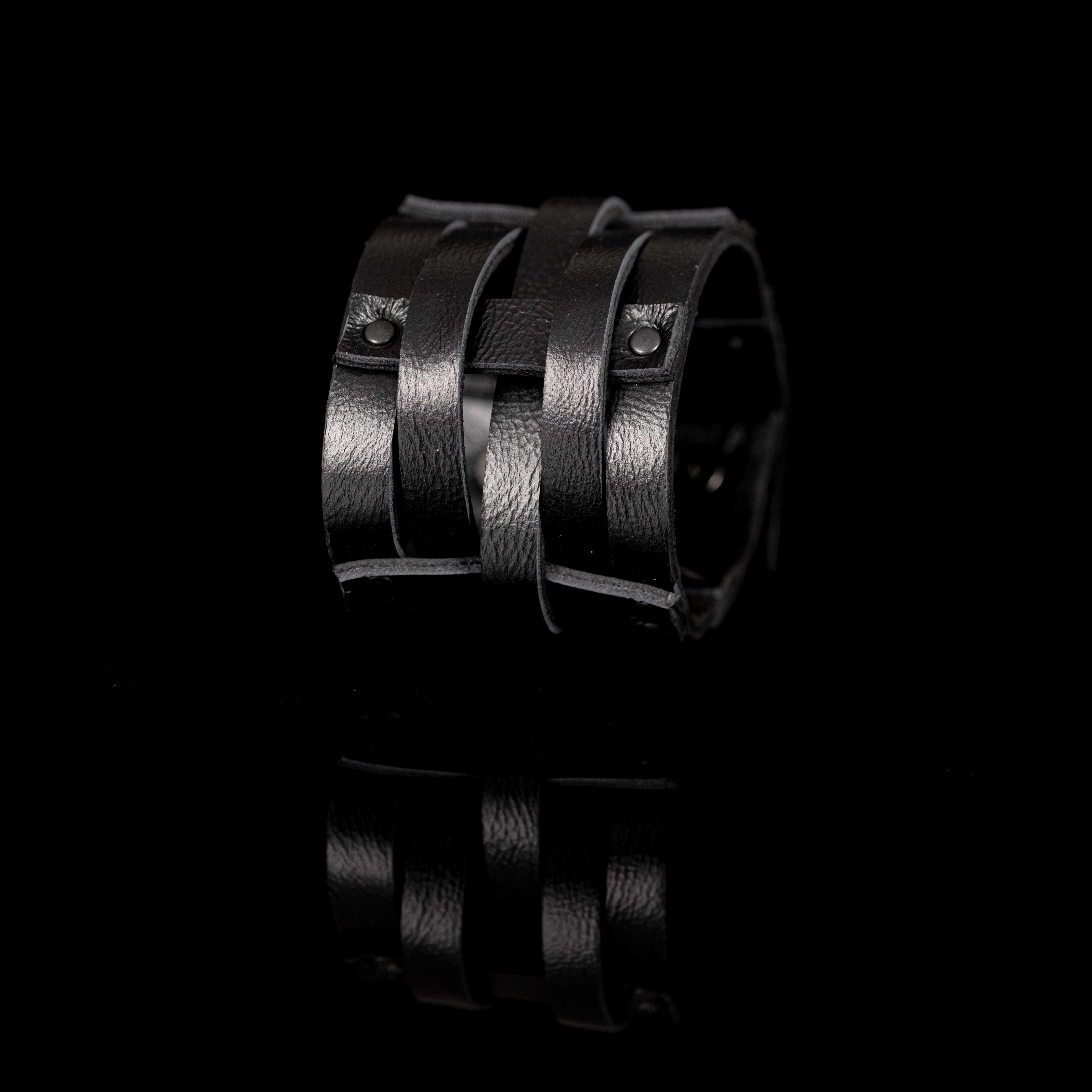 Men’s Black Woven Leather Cuff Bracelet