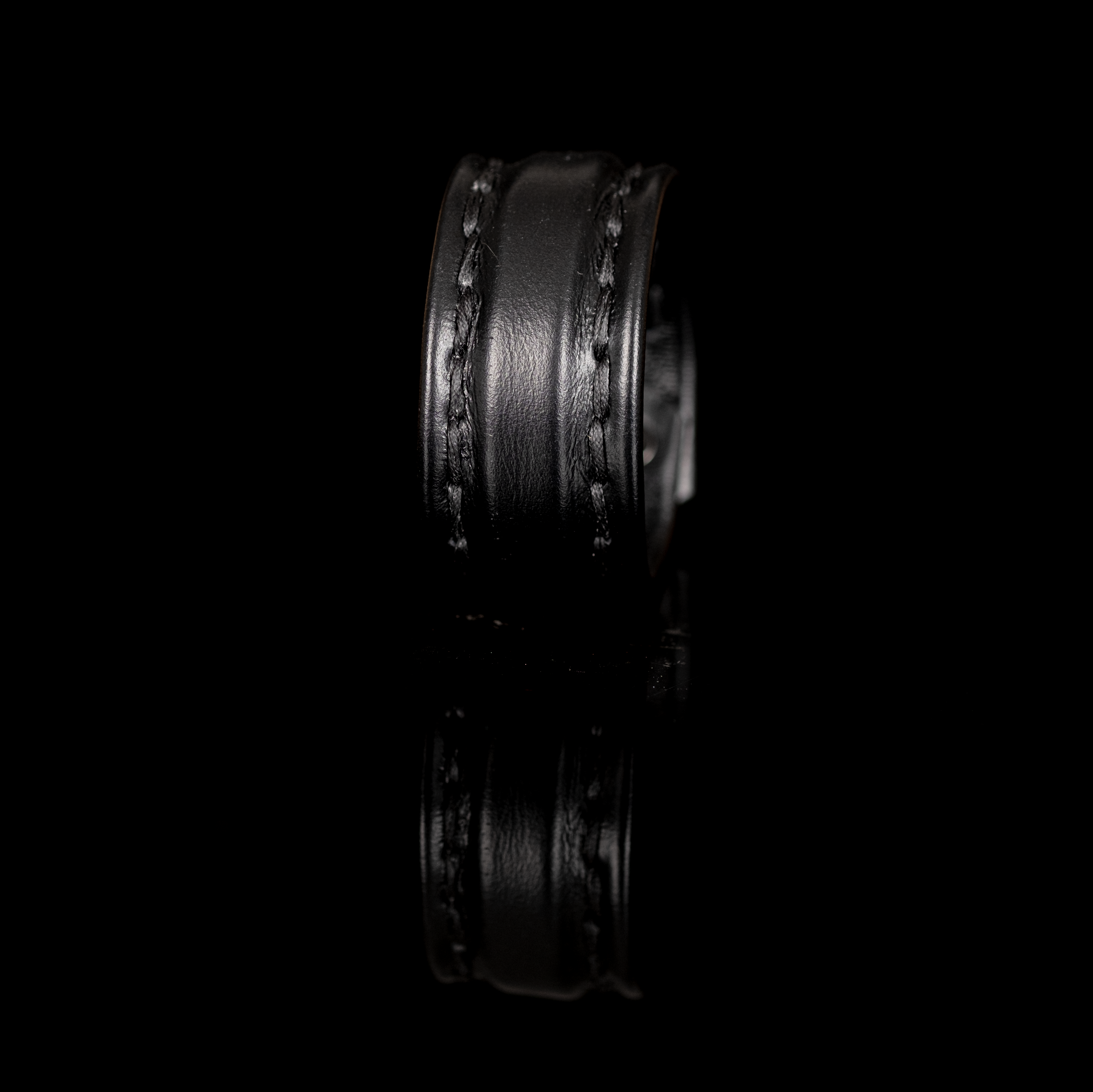 Men’s Black Padded Channel Leather Cuff Dual Stitch Detail
