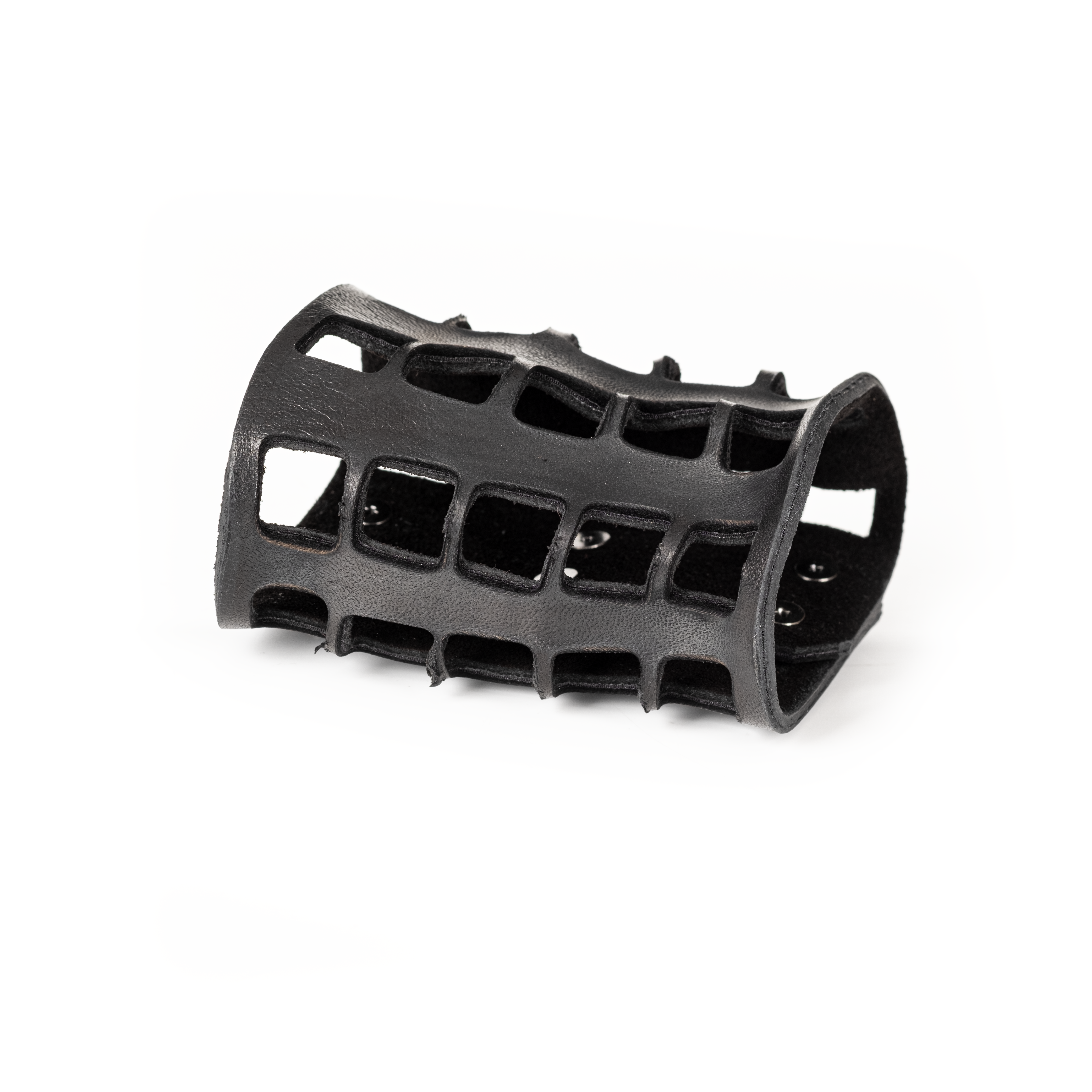 Void Grid Leather Cuff Handcrafted Architectural Black
