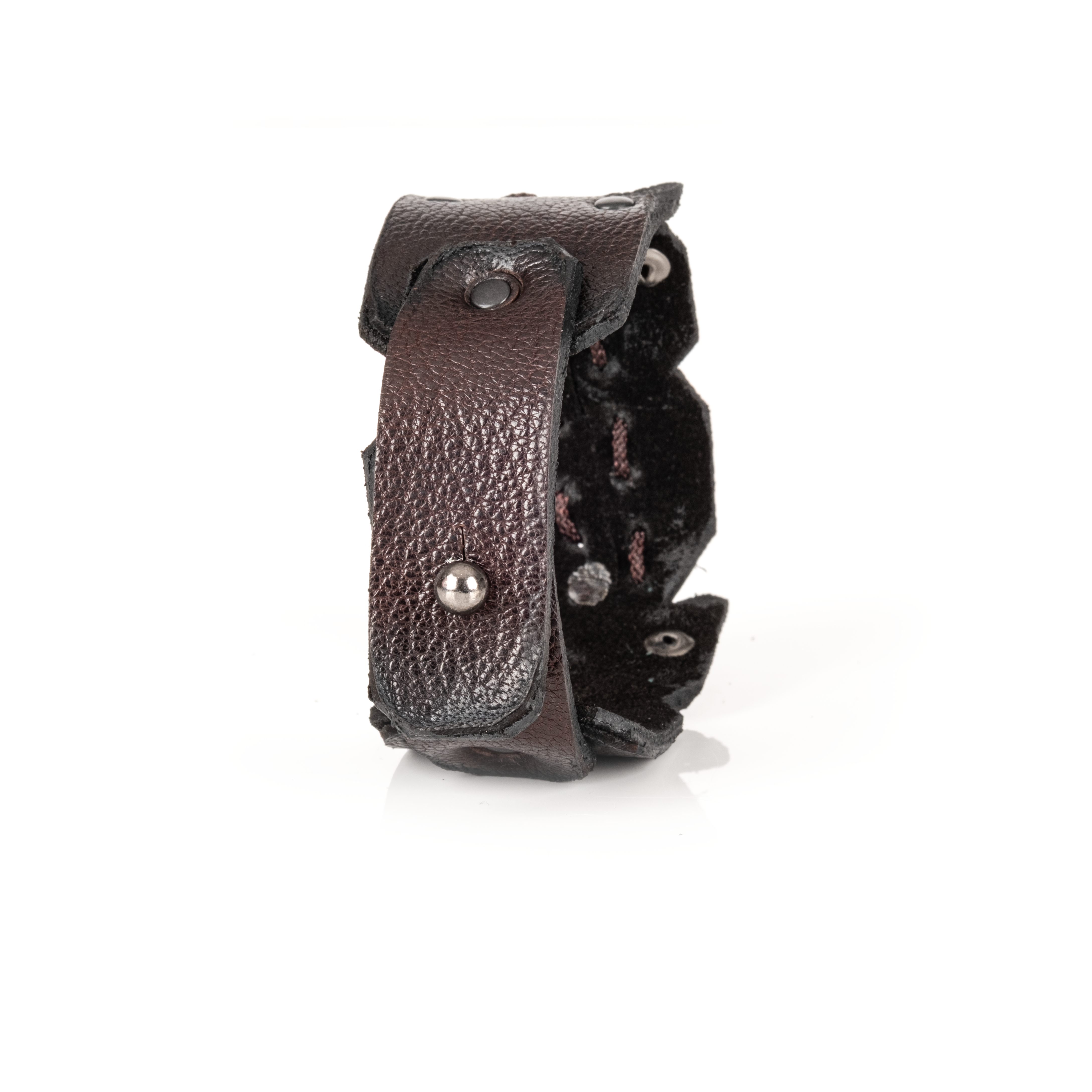 Iron Stitch Leather Cuff Handcrafted Black Leather Bracelet