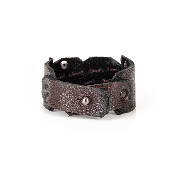 Iron Stitch Leather Cuff Handcrafted Black Leather Bracelet