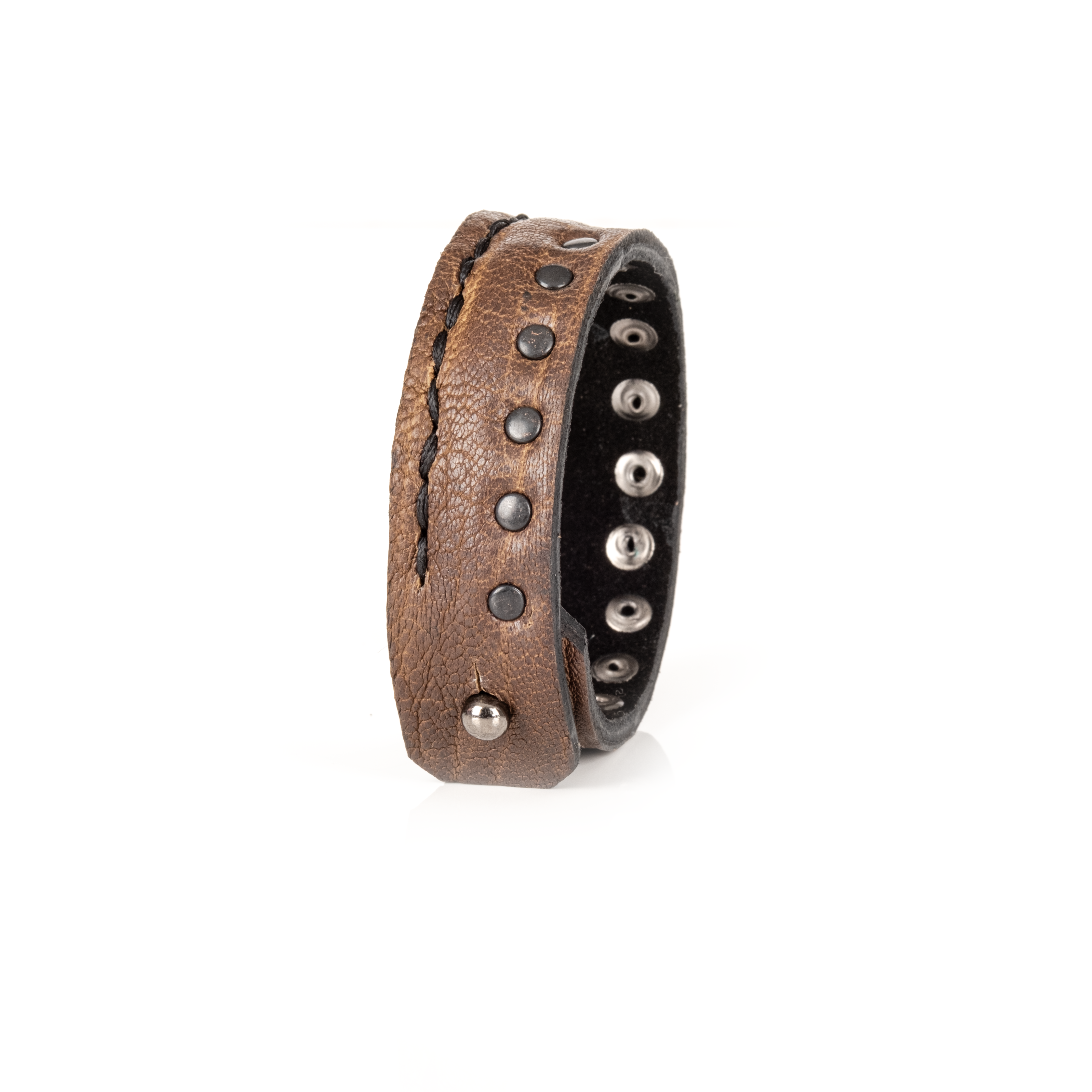 Iron Stitch Leather Cuff Handcrafted Brown Men’s Bracelet