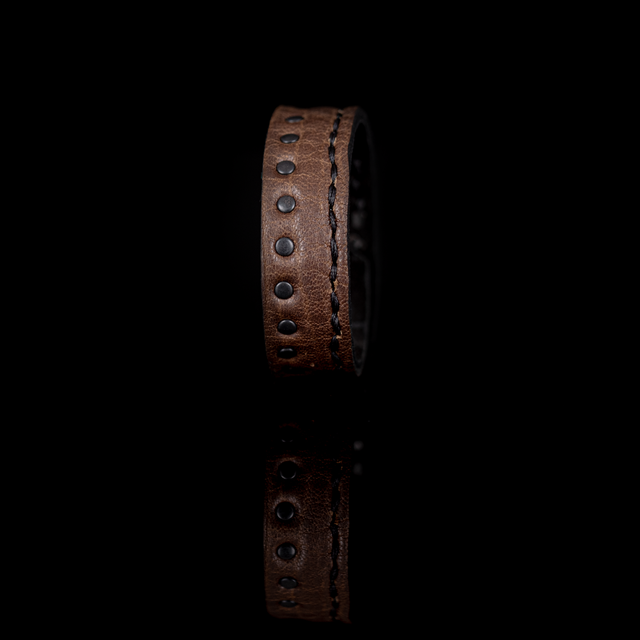 Iron Stitch Leather Cuff Handcrafted Brown Men’s Bracelet