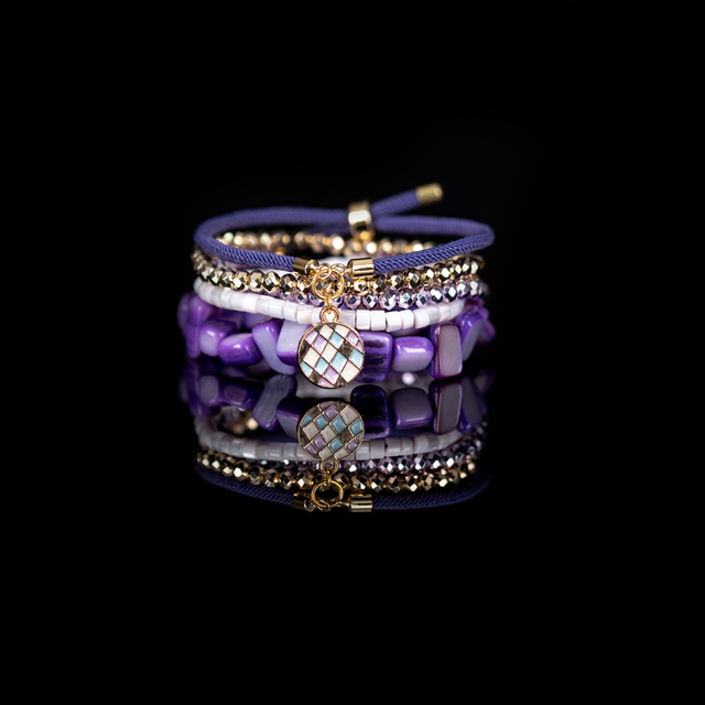 The Amethyst Bloom Layered Beaded Bracelet Set