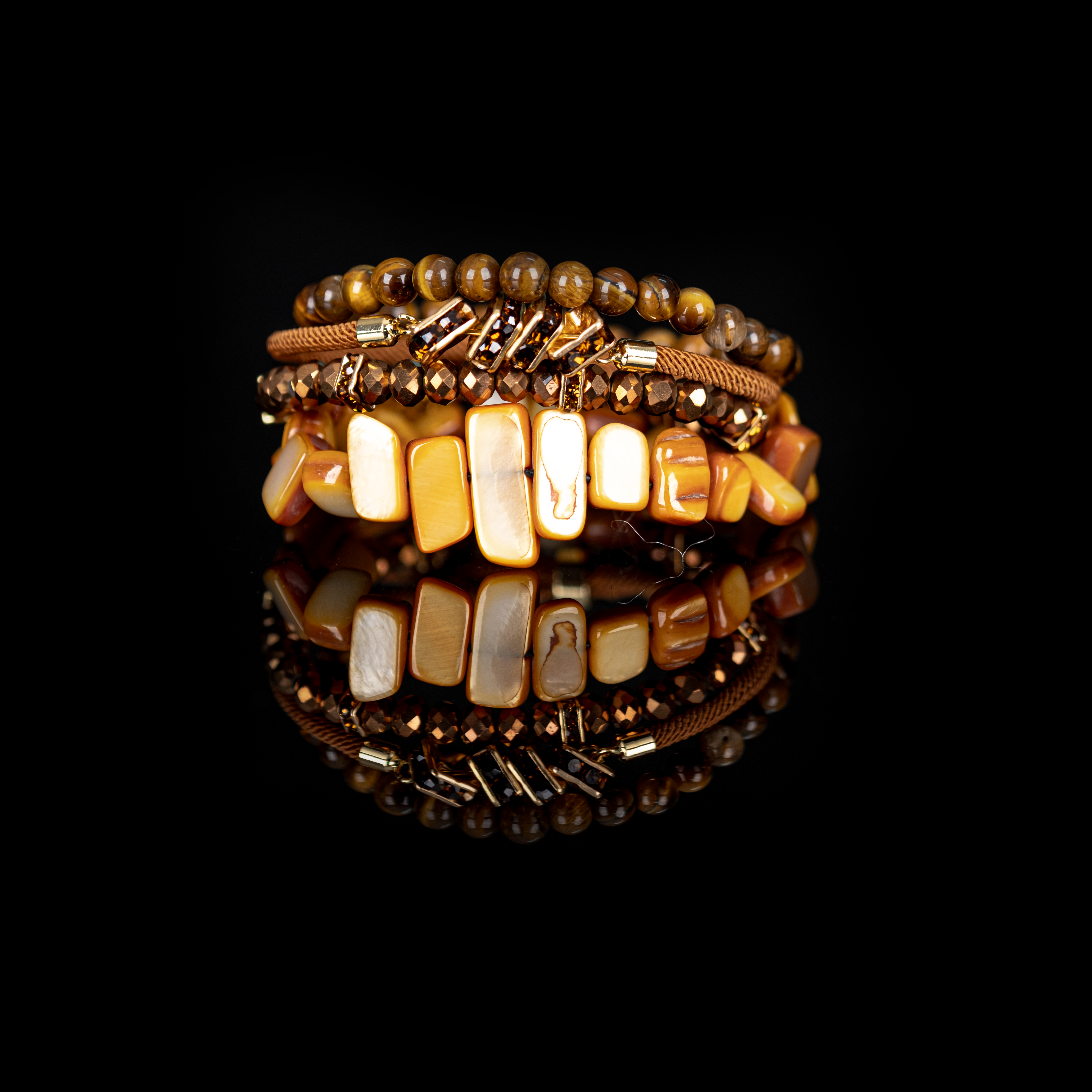 The Golden Ember Brown & Amber Stone Layered Bracelet Set