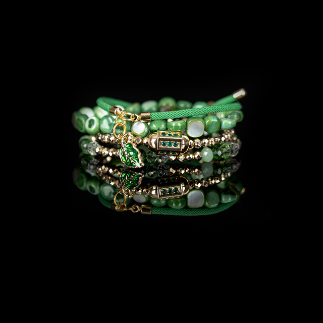 The Emerald Whisper Green & Gold Beaded Bracelet Set