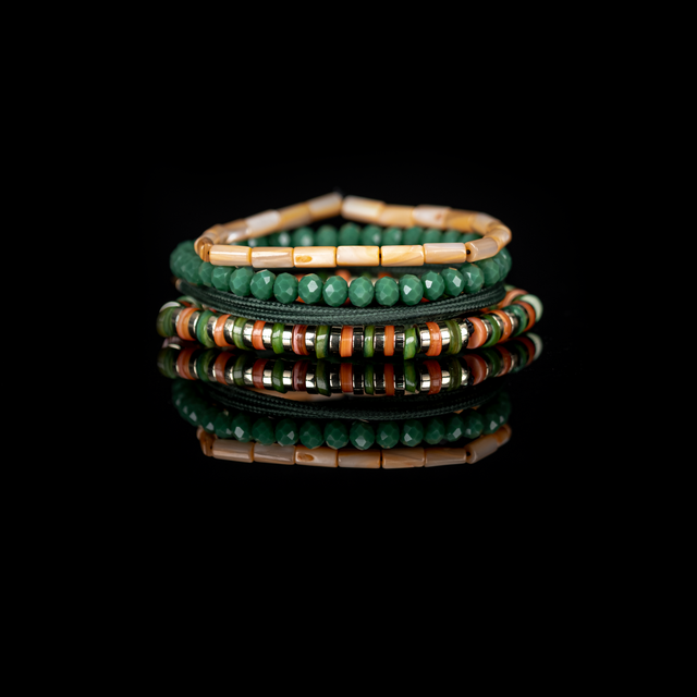 The Earthlight Green & Amber Layered Bracelet Set