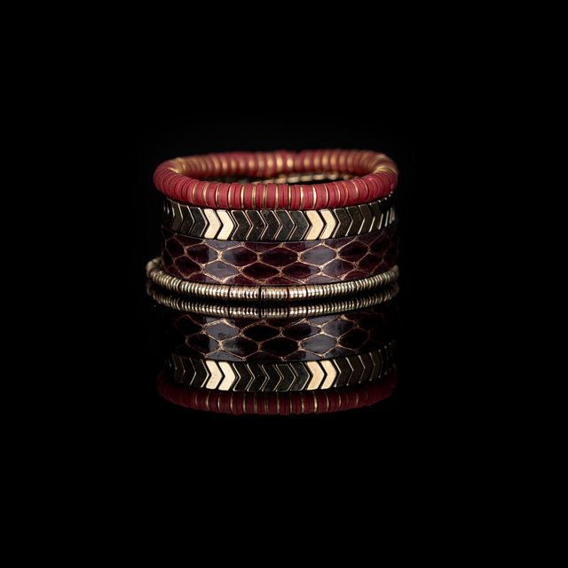 The Ember Trail Red, Gold & Brown Layered Bracelet Set