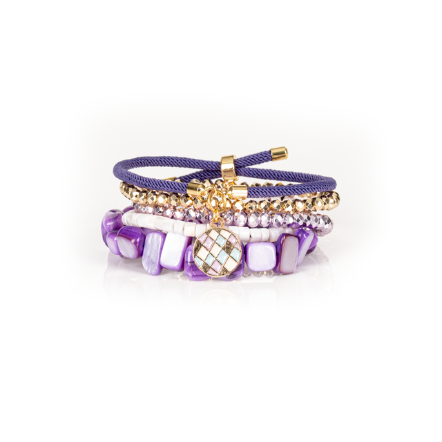 The Amethyst Bloom Layered Beaded Bracelet Set