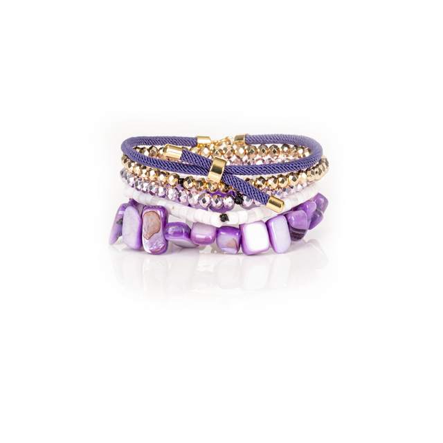 The Amethyst Bloom Layered Beaded Bracelet Set