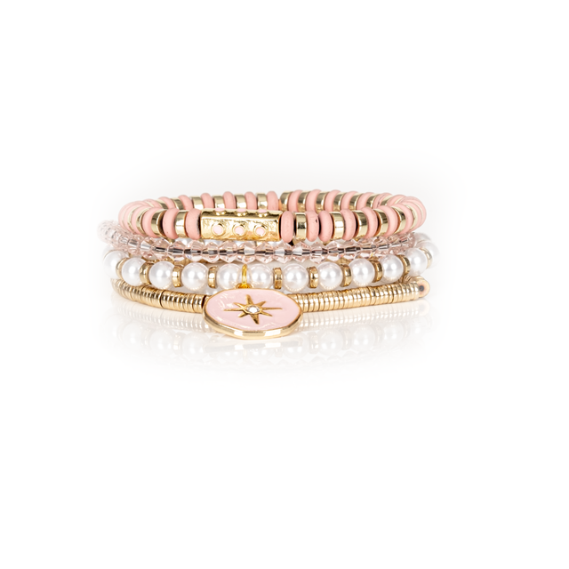 The Blush Star Pink & Pearl Layered Bracelet Set