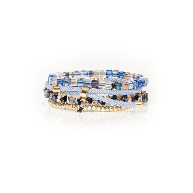The Ocean Muse Blue Crystal & Evil Eye Layered Bracelet Set