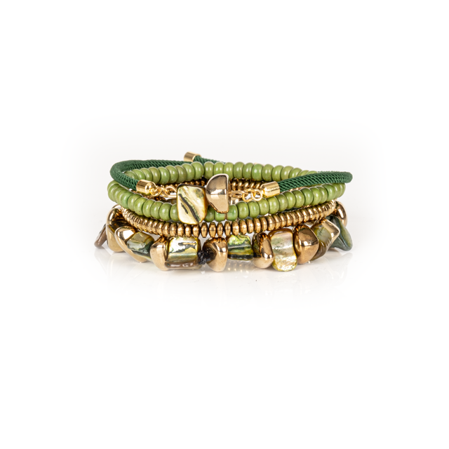 The Verde Spirit Green Stone & Gold Layered Bracelet Set