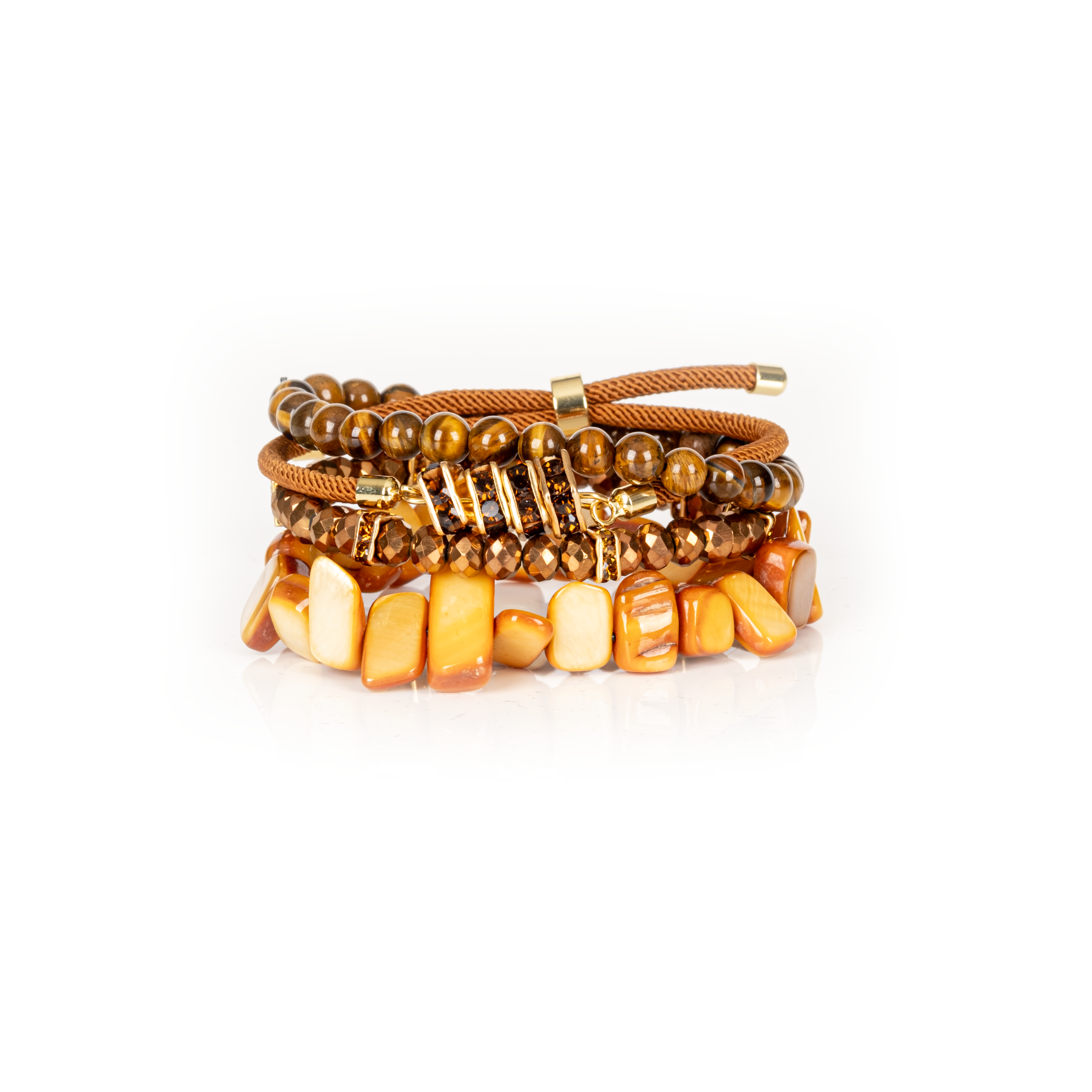 The Golden Ember Brown & Amber Stone Layered Bracelet Set