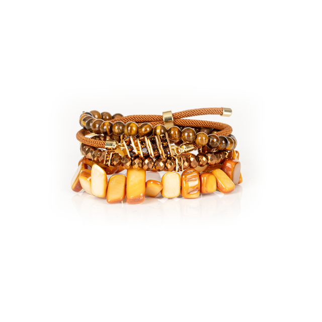 The Golden Ember Brown & Amber Stone Layered Bracelet Set