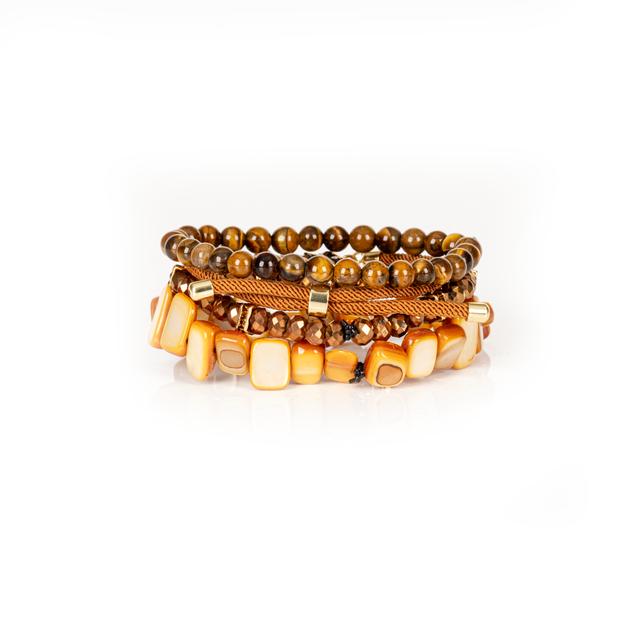 The Golden Ember Brown & Amber Stone Layered Bracelet Set