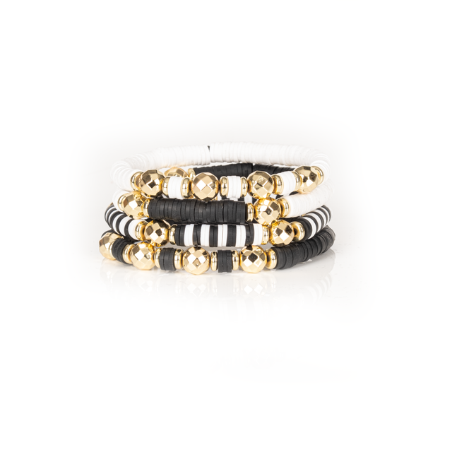 The Monochrome Muse Black, White & Gold Layered Bracelet Set