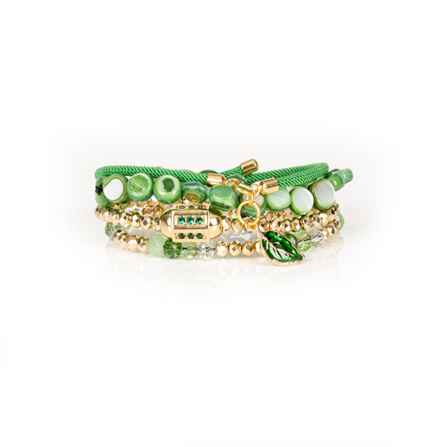 The Emerald Whisper Green & Gold Beaded Bracelet Set