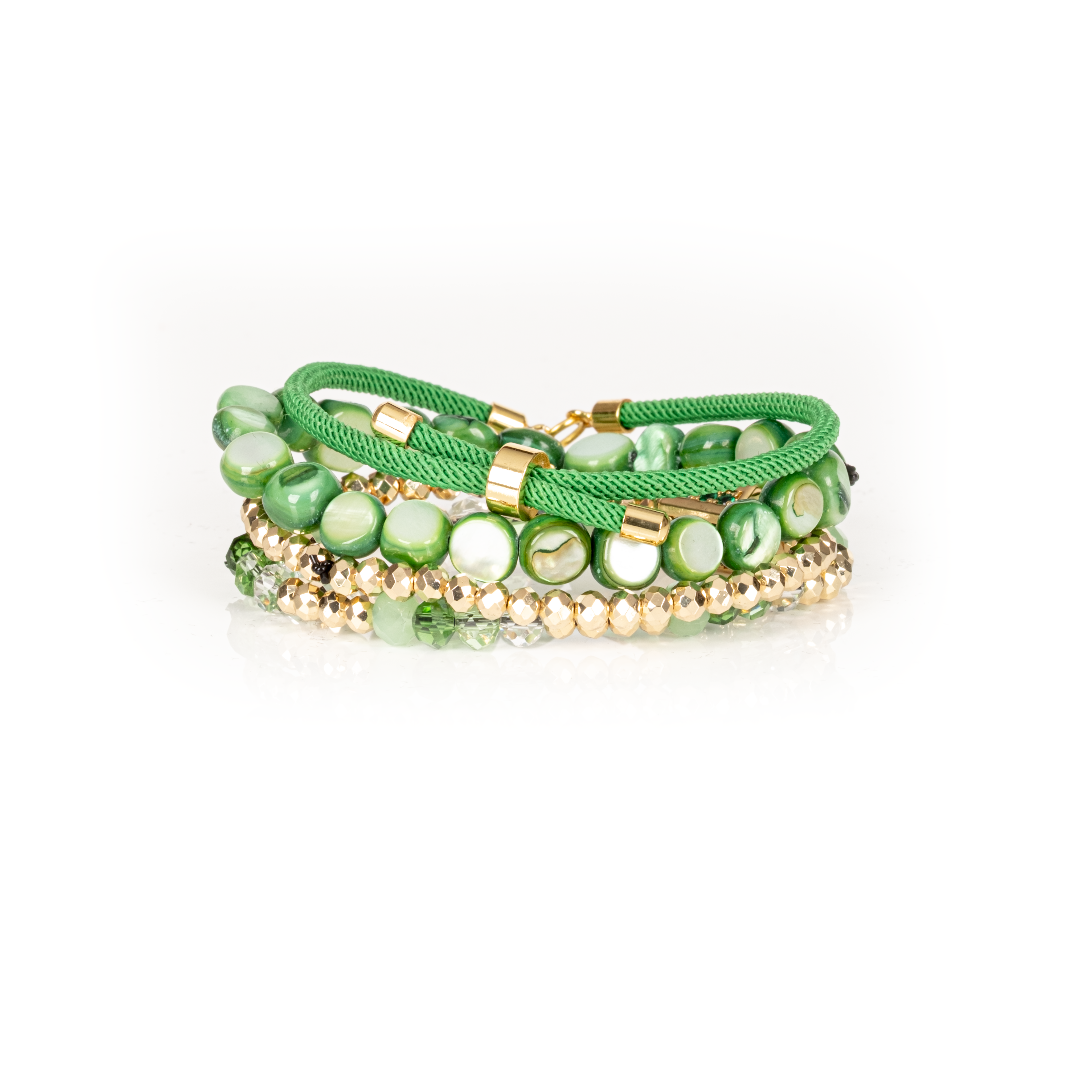 The Emerald Whisper Green & Gold Beaded Bracelet Set