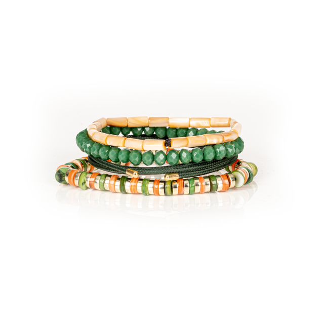 The Earthlight Green & Amber Layered Bracelet Set