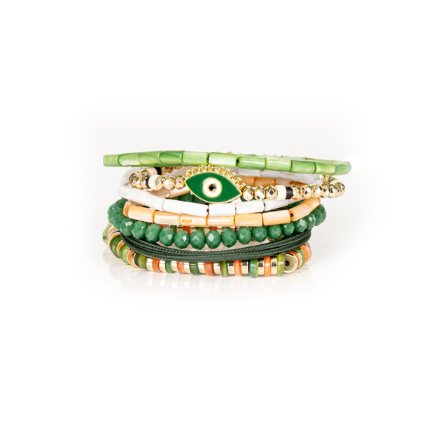 The Guardian Green & Gold Layered Bracelet Set
