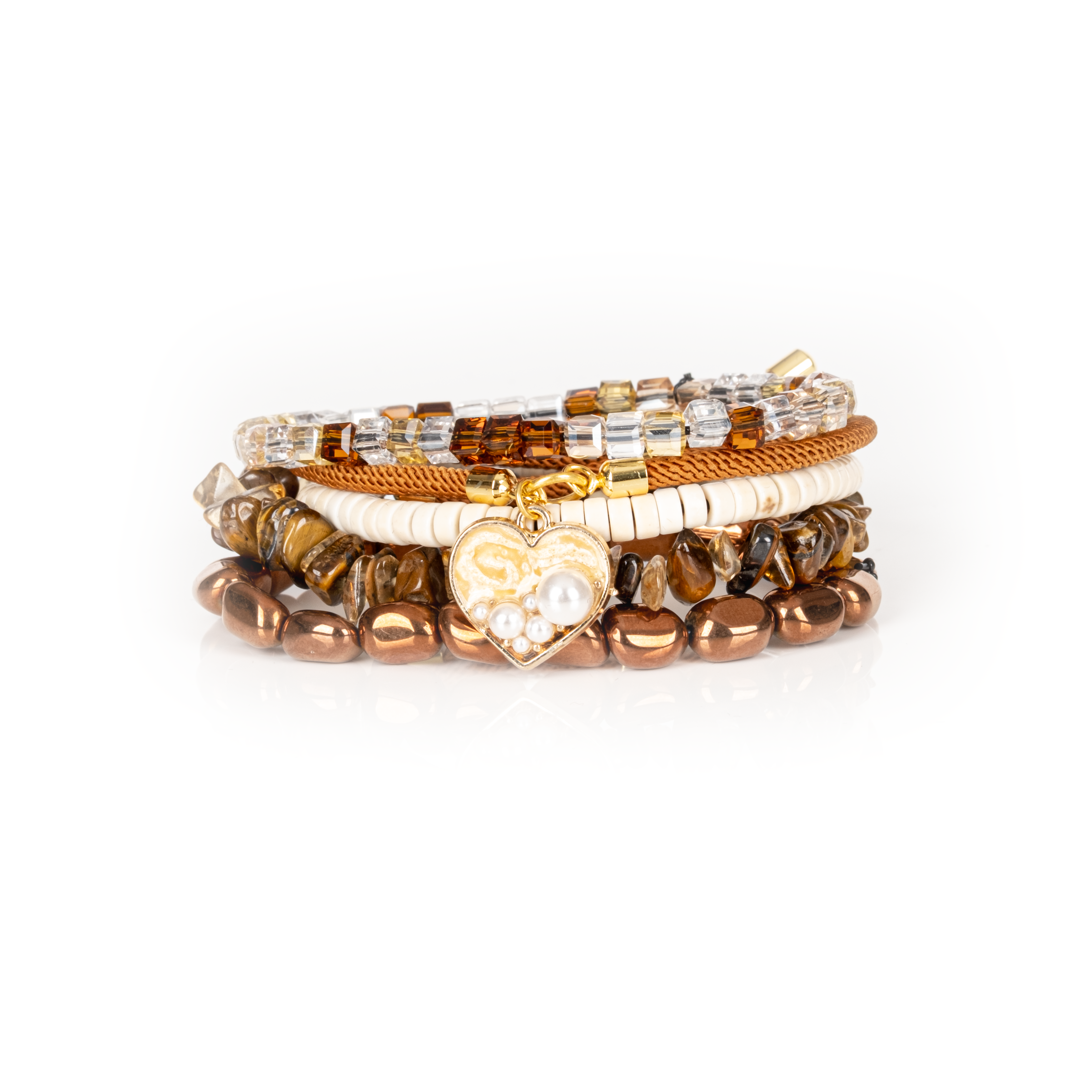 Golden Hour Bronze & Pearl Layered Bracelet Set