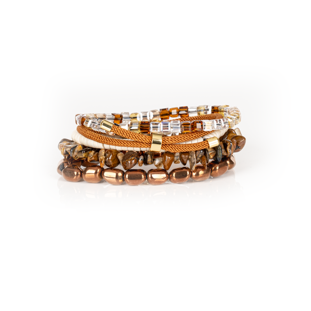 Golden Hour Bronze & Pearl Layered Bracelet Set