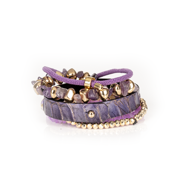 Violet Bloom Amethyst & Gold Bracelet Set