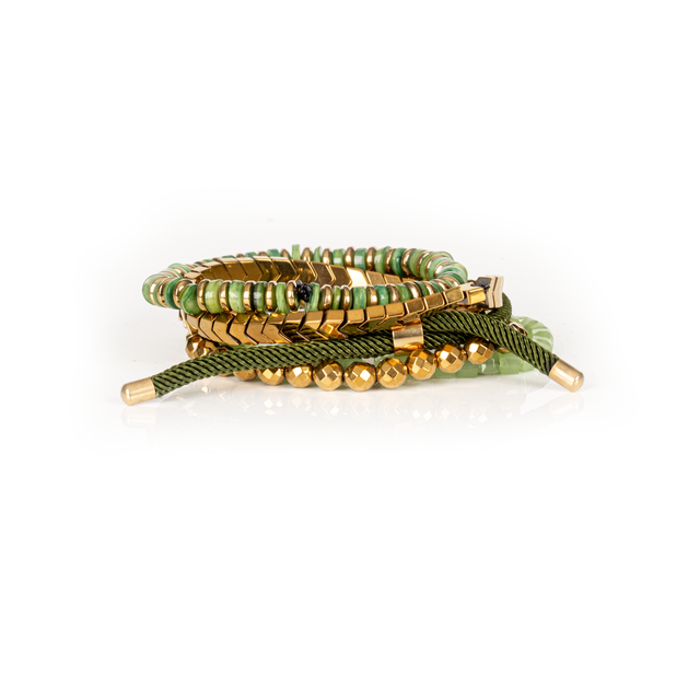 Emerald Chain Stack Bracelet Green & Gold Luxury Beaded Set