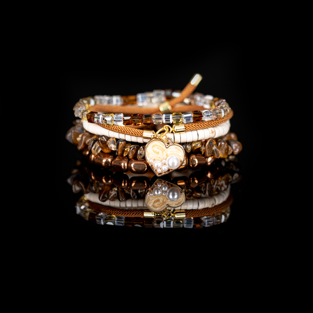Golden Hour Bronze & Pearl Layered Bracelet Set