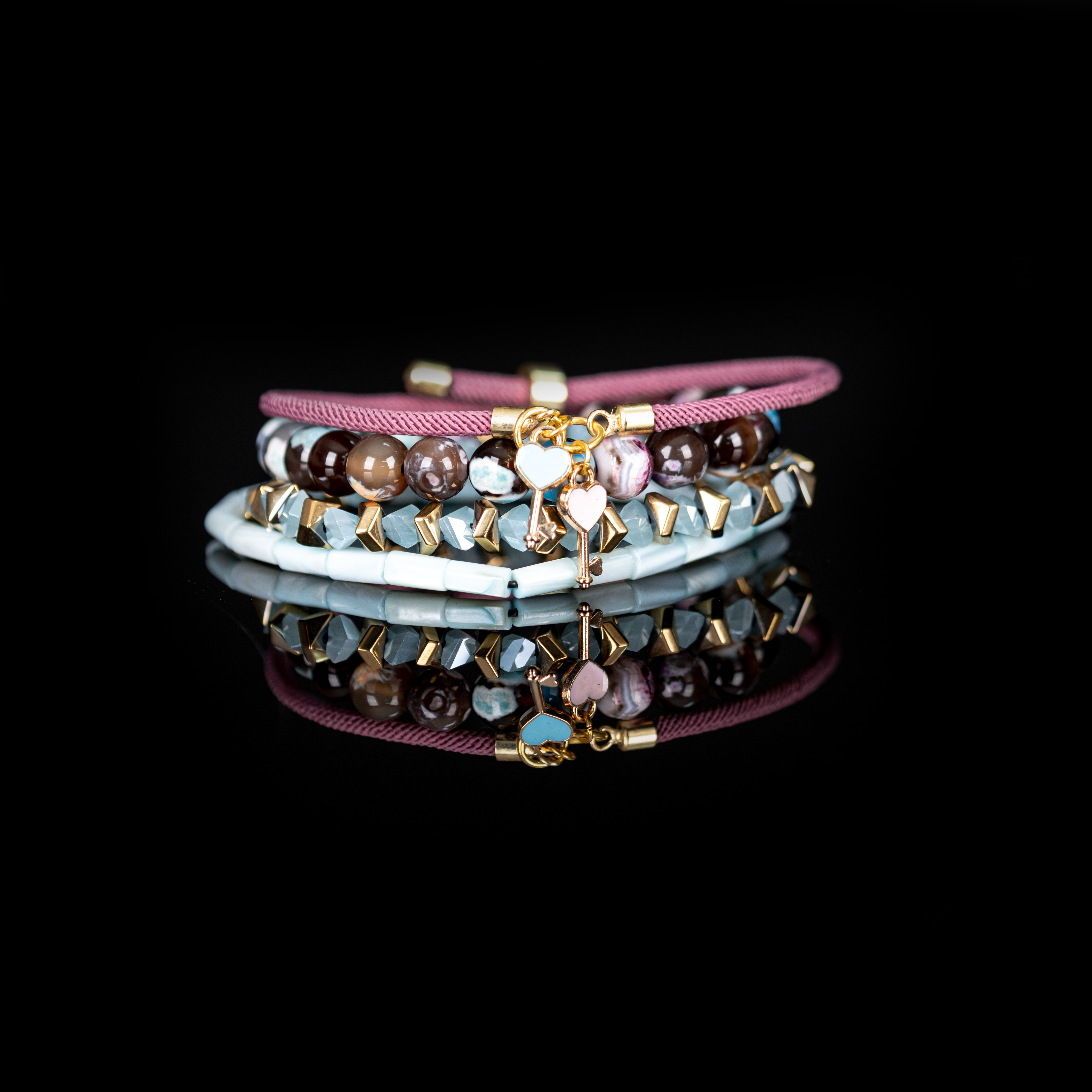 Heart & Key Amethyst Sky Bracelet Set