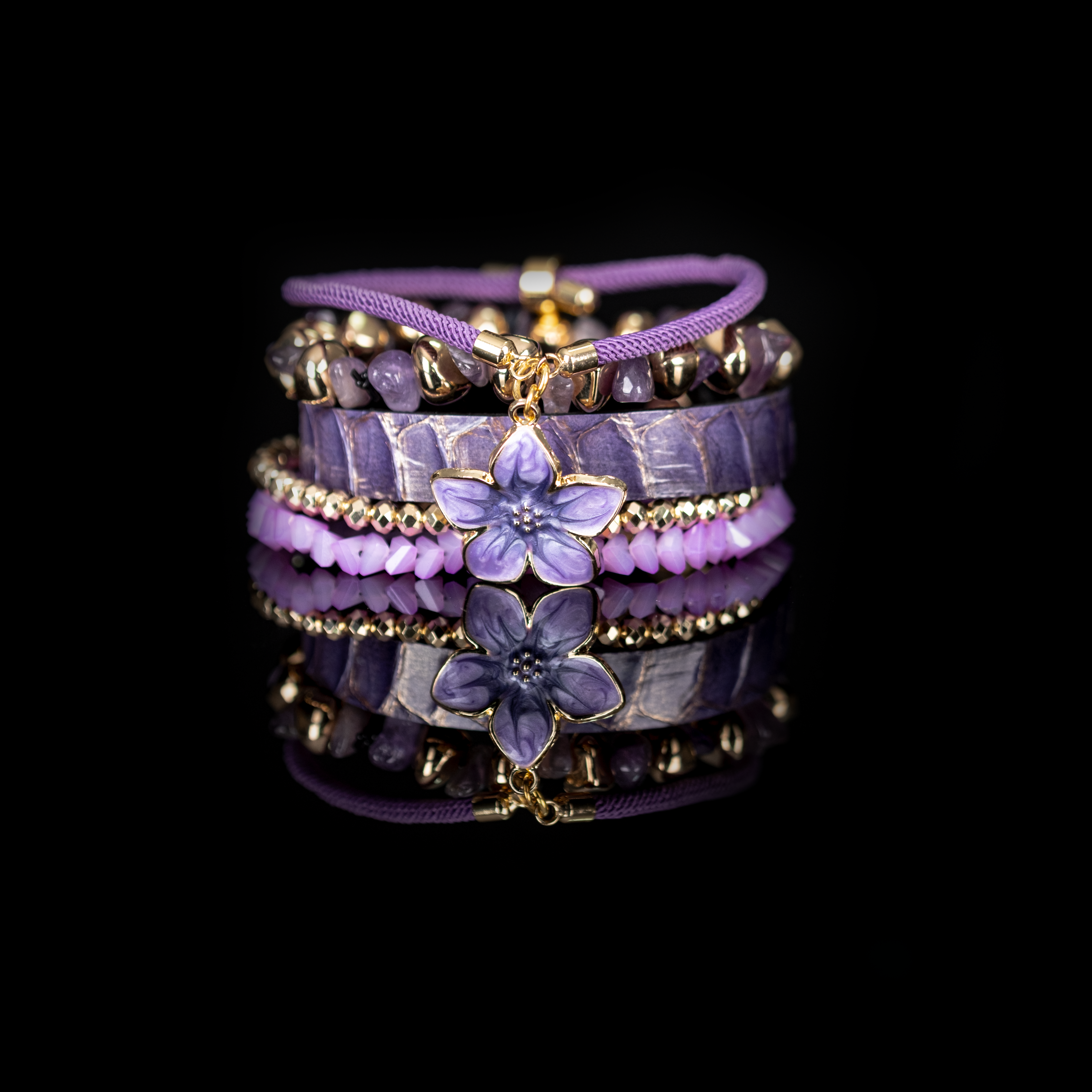 Violet Bloom Amethyst & Gold Bracelet Set