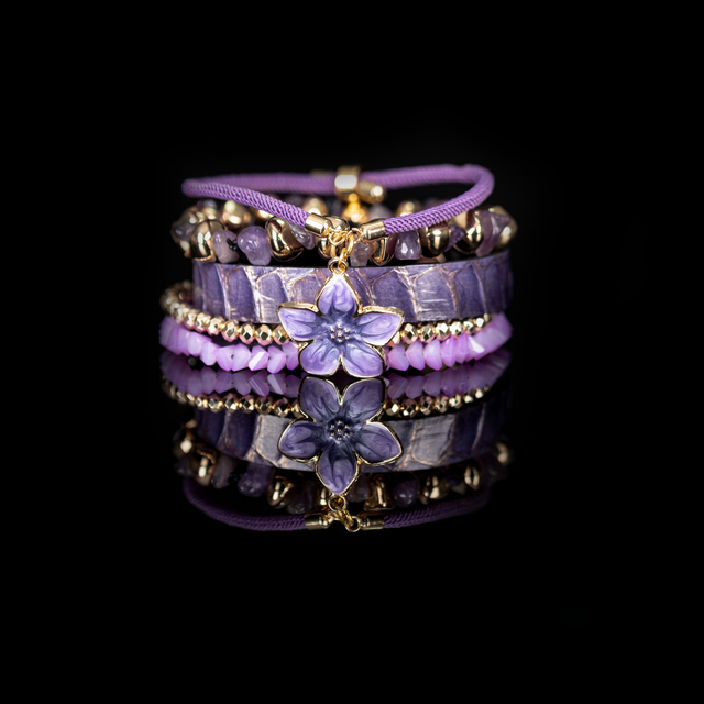 Violet Bloom Amethyst & Gold Bracelet Set