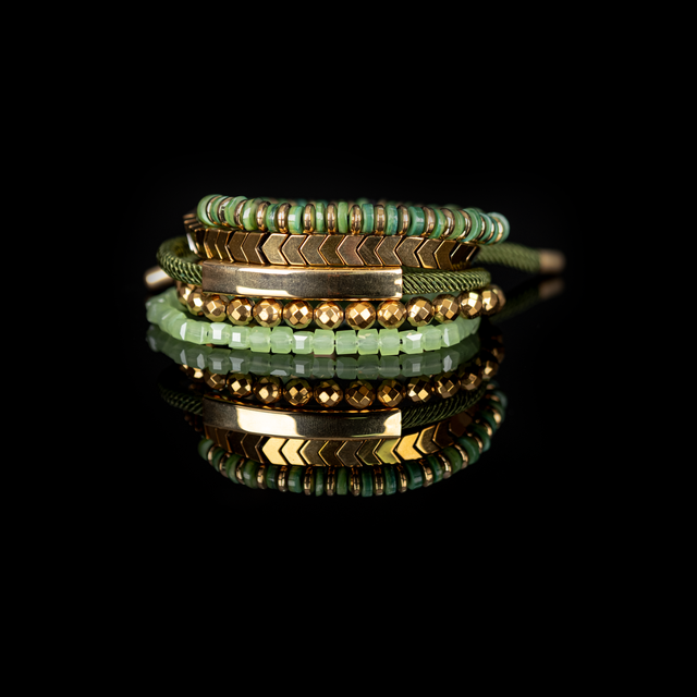 Emerald Chain Stack Bracelet Green & Gold Luxury Beaded Set