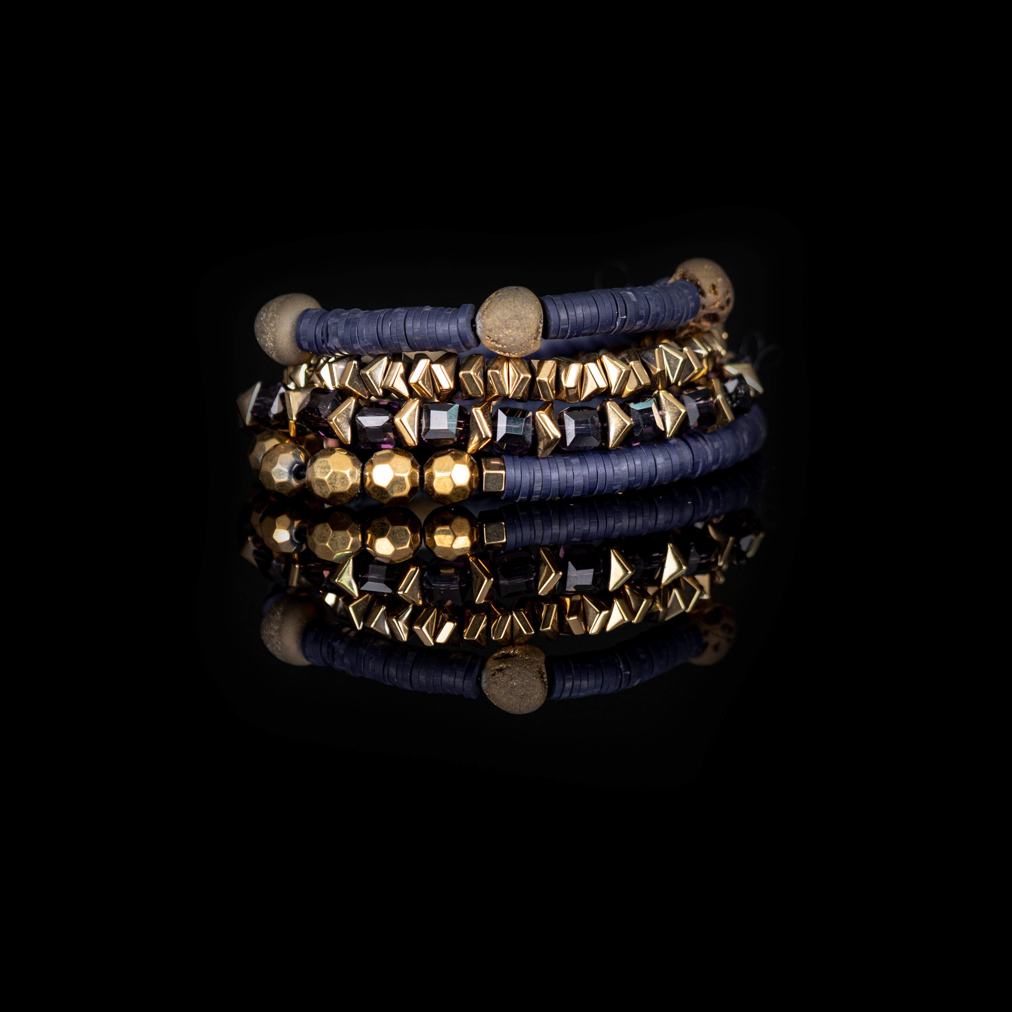 Layered Bead Stack Bracelet Midnight Gold