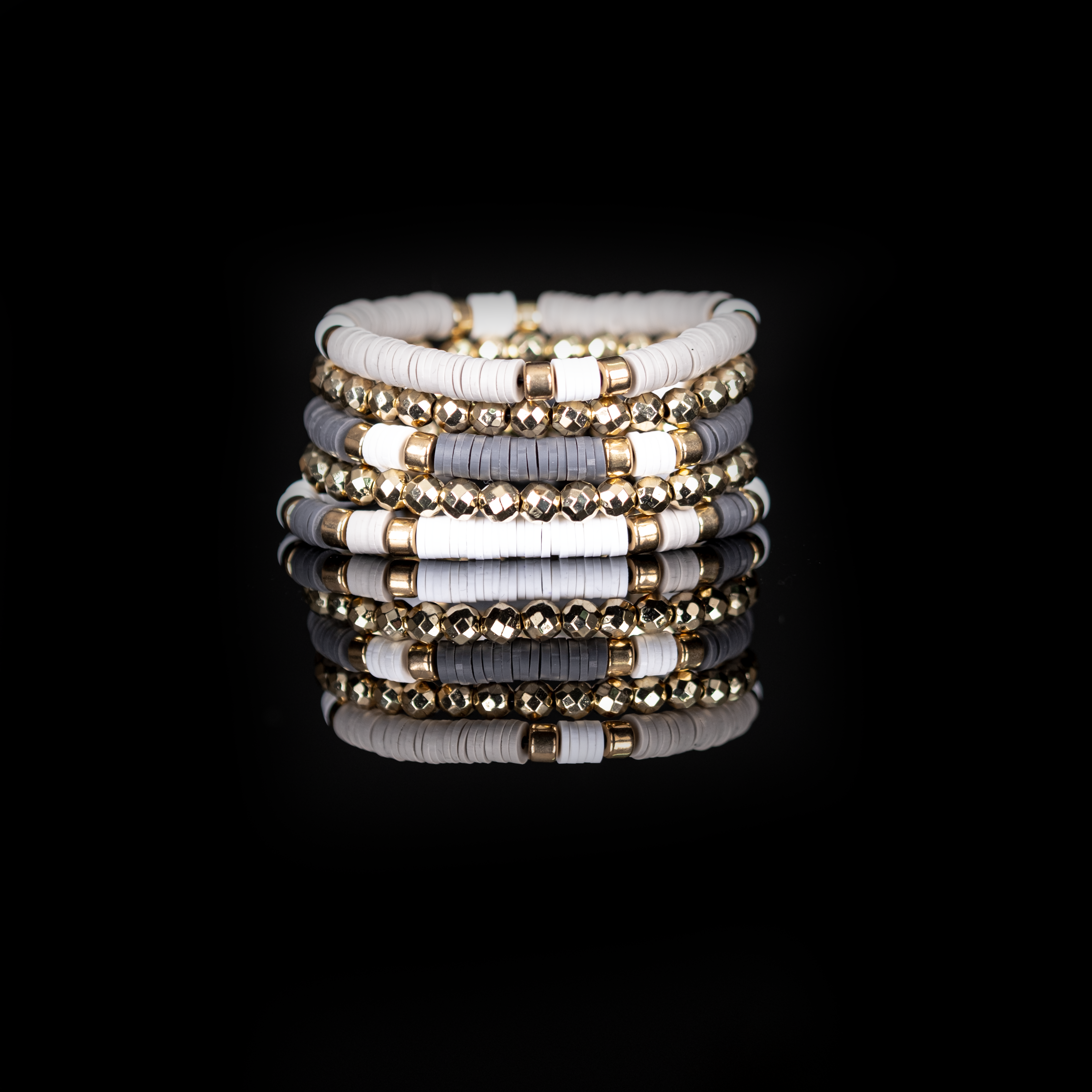 Layered Bead Stack Bracelet Ivory Concrete Gold