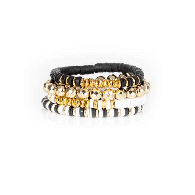 Layered Bead Stack Bracelet Black Ivory Gold