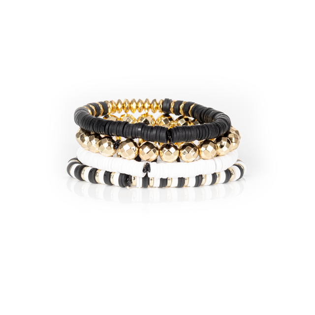 Layered Bead Stack Bracelet Black Ivory Gold