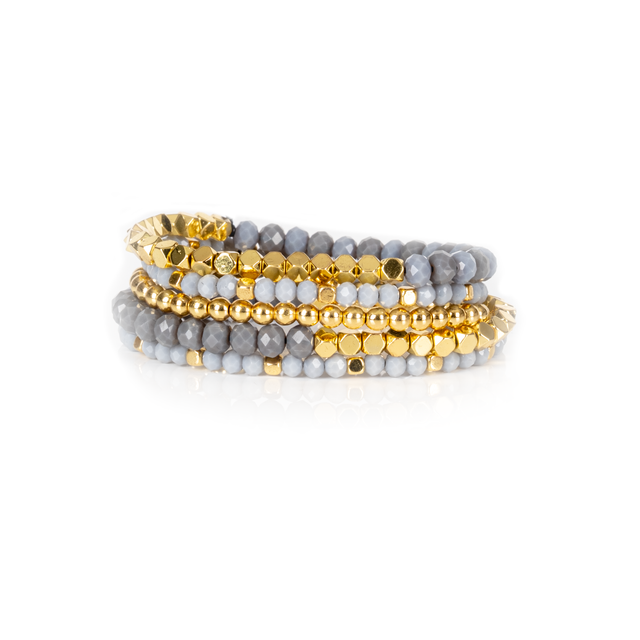Layered Bead Stack Bracelet Grey Mist Gold